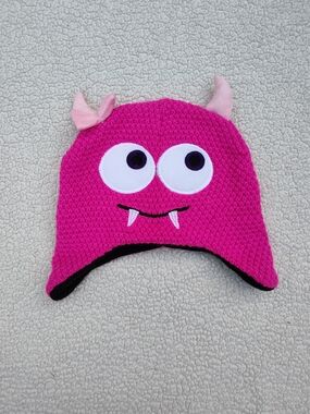 Pink Monster Earflap Beanie Hat - Fun Fleece-Lined Design